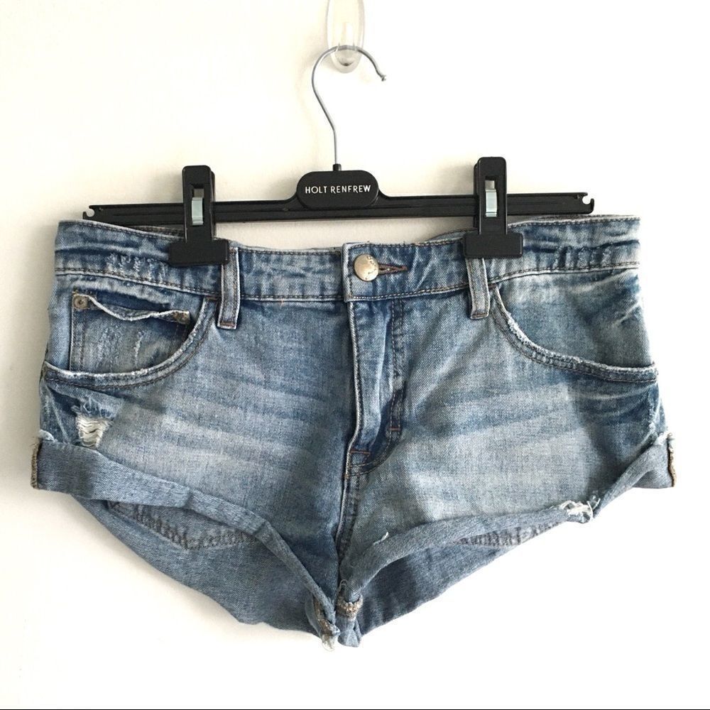 FREE PEOPLE Denim Shorts Distressed Rolled Hem 26 - Picture 4 of 5